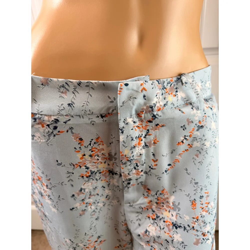 Women's Nasty Gal Size 8 Light Blue Floral Trousers Wide Leg Cottagecore Peasant